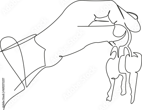One continuous single drawing line art flat doodle key, person, car, home, house, success, business, lock, hand. Isolated image hand draw contour on a white background, hand drawn, not AI
