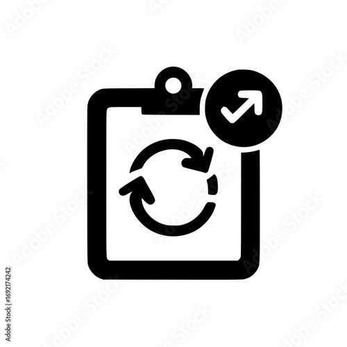 Clipboard and refresh icon vector symbolizing task revision, update cycle, or document refresh