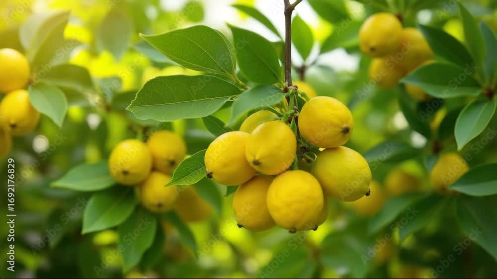 A bunch of lemons hangs on a branch A bunch of lemons hangs on a branch