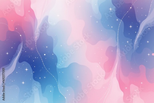 The image features an abstract, dreamy background with soft, swirling clouds of pink, purple, and blue hues blending seamlessly
