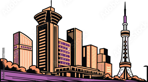 Modern city skyline with diverse architecture and vibrant urban energy