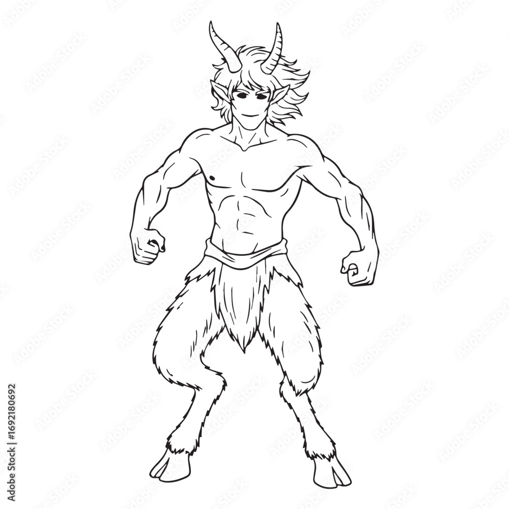 Fototapeta premium Mythical Pan Lineart – Pan Vector Outline Drawing with Rustic God Symbolism – Pan Drawing – Vector of Pan – Pan Outline