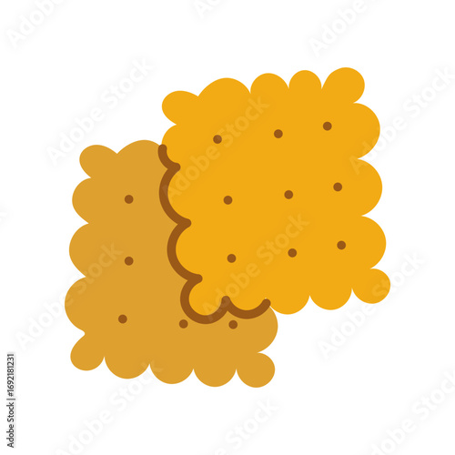 Two cookies in a group. Flat isolated color illustration. Food on a hike. Sweet snack in nature. Cookies for recharging on the go. Design for postcards. Picnics, hikes, camping