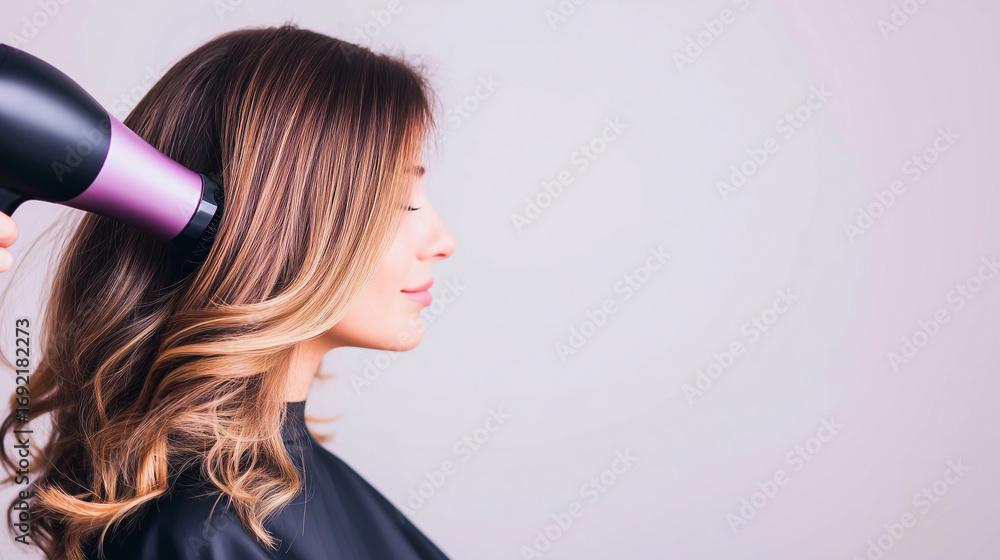 Fototapeta premium Hair stylist using blow dryer 