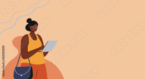 Focused Black woman working on a laptop, representing modern remote work, education, and digital lifestyle. Ideal for business, technology, and lifestyle concepts.