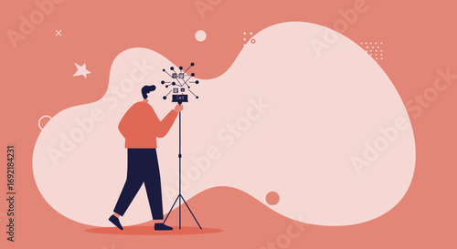 Person managing a digital network device, symbolizing information exchange, content creation, and modern connectivity. Useful for technology, business, and social media concepts.