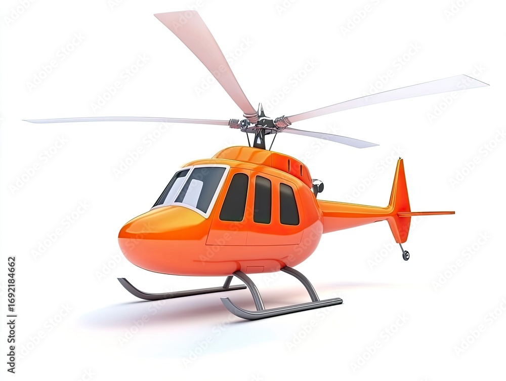 Fototapeta premium Orange helicopter isolated on white background, showing detailed design in mockup style render, ready to fly