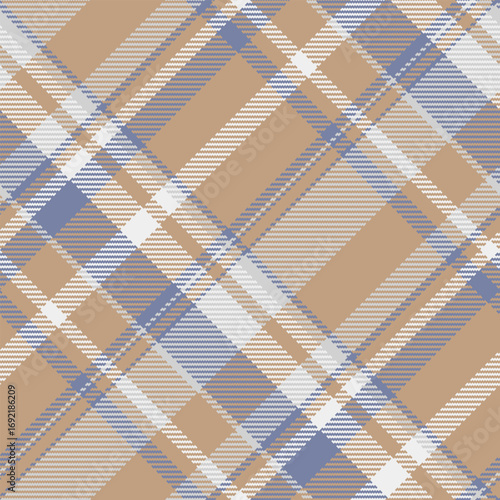 Eps background tartan fabric, seventies textile seamless check. Serene plaid pattern vector texture in orange and pastel colors.