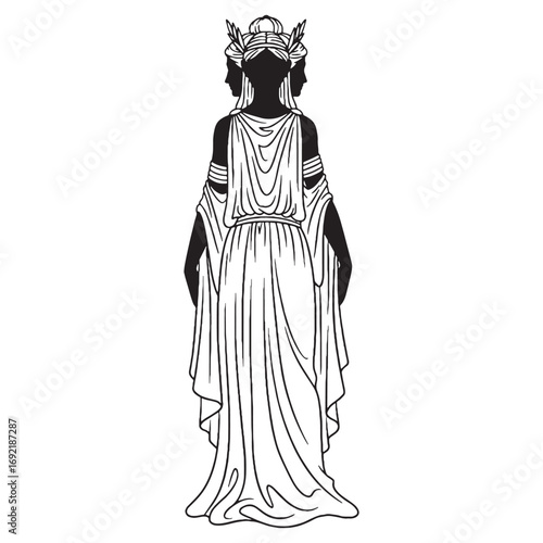 Lunar Magic Hecate Lineart – Hecate Vector Outline Drawing with Celestial Goddess Details – Hecate Drawing – Vector of Hecate – Hecate Outline