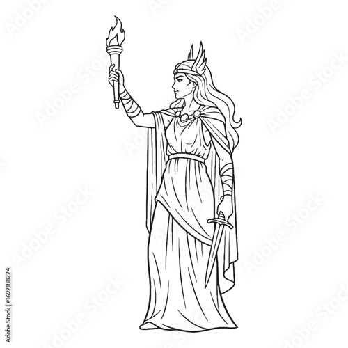 Wallpaper Mural Lunar Hecate Lineart – Hecate Vector Outline Drawing with Celestial Symbolism – Hecate Drawing – Vector of Hecate – Hecate Outline Torontodigital.ca