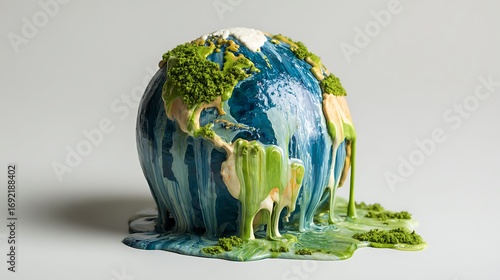 Melting Earth model represents climate urgency sustainability and environment.