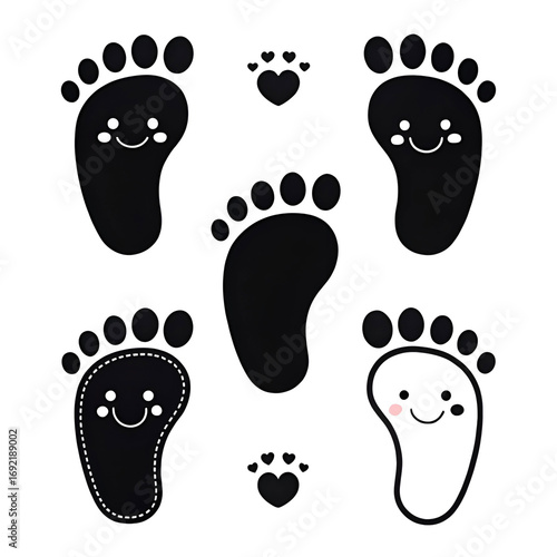 Set of baby footsteps vector icons in different styles.