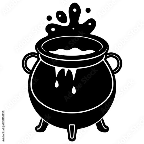 Cauldron With Potion Spilling Over Icon Vector Silhouette