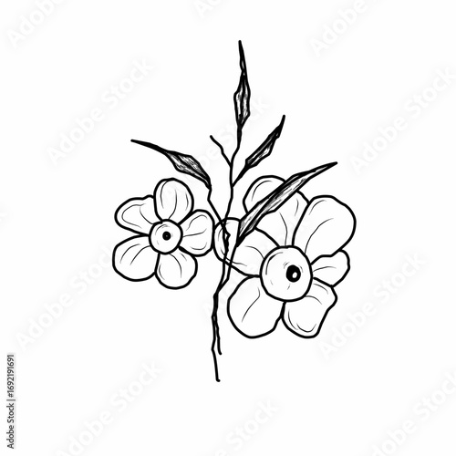 Hand-drawn flower illustration with surreal eyeball centers, abstract black and white vector art for gothic and fantasy desig