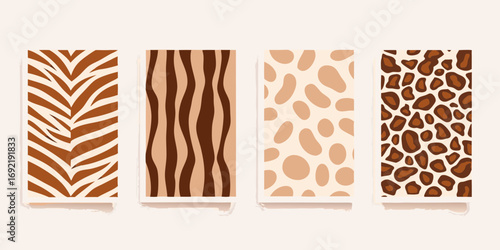 Collection of four abstract vertical animal print patterns in earth tones