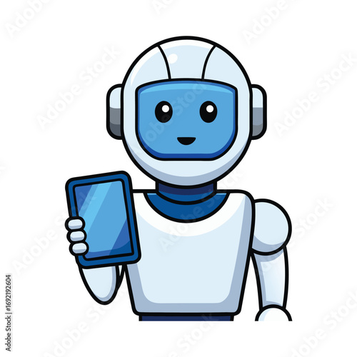 Robot holding a blue smartphone mobile