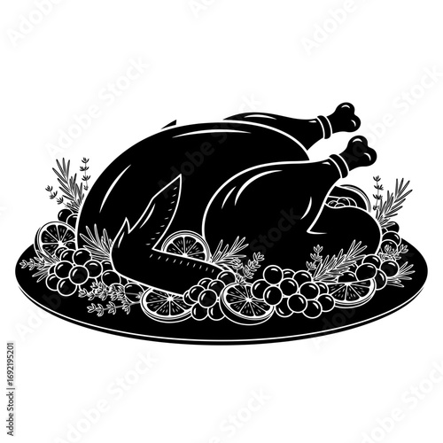 Vector art of roasted turkey on a platter, a delicious and festive dish for thanksgiving or christmas dinner celebration