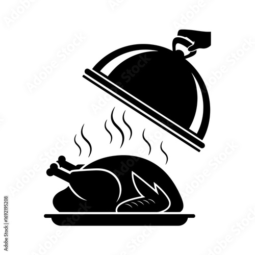 Vector art of steaming roasted turkey with lid, a delicious and festive dish for thanksgiving or christmas dinner