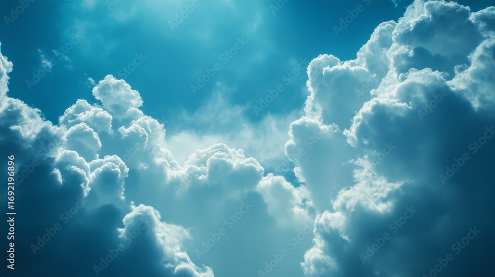 Fototapeta premium A bright blue sky with fluffy white clouds.