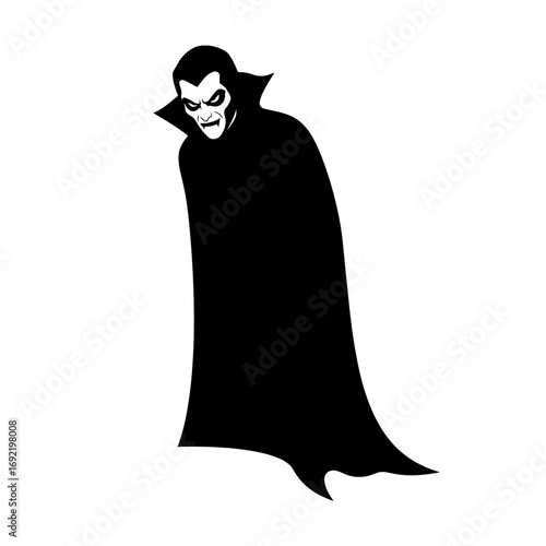 Vector art of eerie vampire with sharp fangs and a menacing gaze, a perfect embodiment of classic horror and gothic charm
