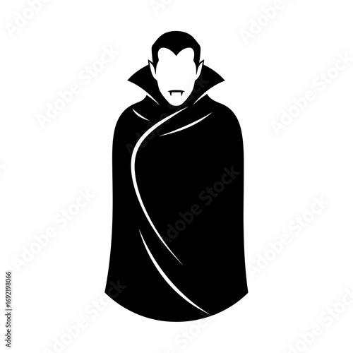 Vector art of classic vampire silhouette, with fangs bared, evoking the essence of halloween and the allure of gothic legends