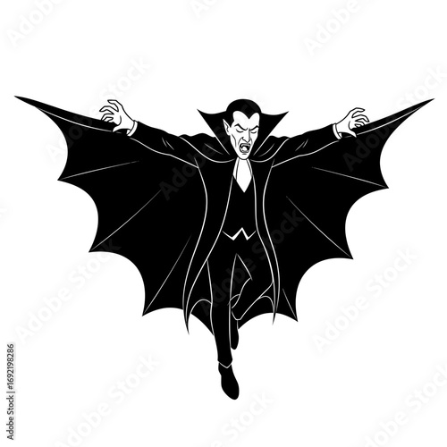 Vector art of vampire with outstretched arms and batlike cape, perfect for halloween or gothic themes