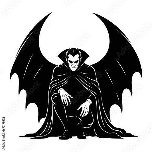 Vector art of menacing vampire with bat wings, a powerful representation of the iconic creature of the night in a bold design