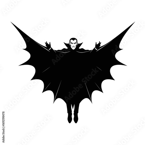 Vector art of flying vampire with outstretched wings, a dramatic depiction of the mythical creature in a dynamic and striking pose