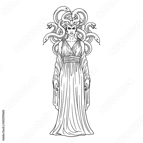 Divine Justice Tisiphone Lineart – Tisiphone Vector Outline Drawing with Retribution Symbolism – Tisiphone Drawing – Vector of Tisiphone – Tisiphone Outline