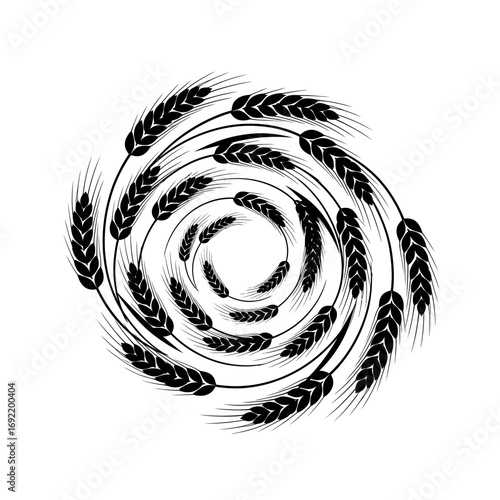Vector art of a swirling vortex of wheat ears, creating a dynamic and abstract pattern reminiscent of natures bounty