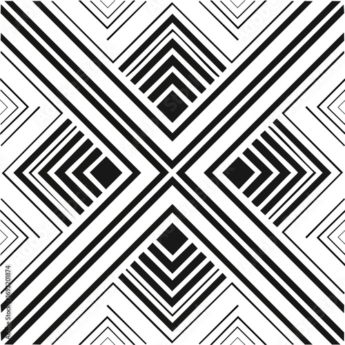 Monochrome Geometric Interlocking Seamless Pattern Vector