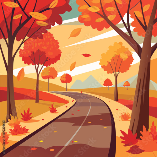 Autumn Road Trip Scenic View.