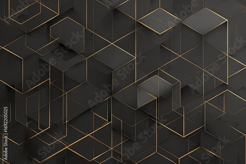Golden geometric cube pattern on dark background