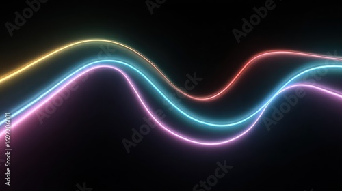 Neon wavy lines in pastel colors against black