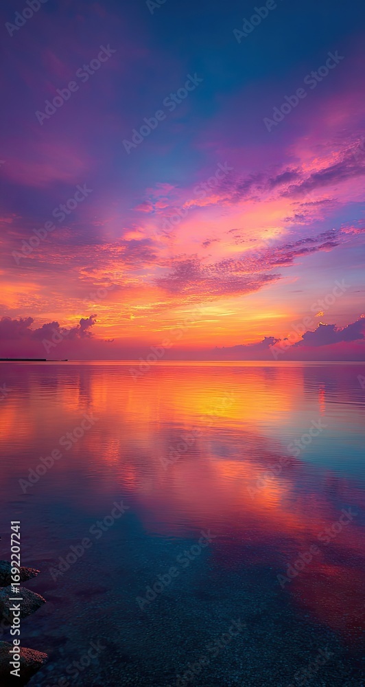 Fototapeta premium Vibrant sunset over tranquil water