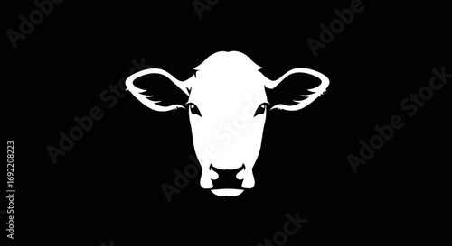 Simple Farm Animal Icon – Cow Face in Monochrome