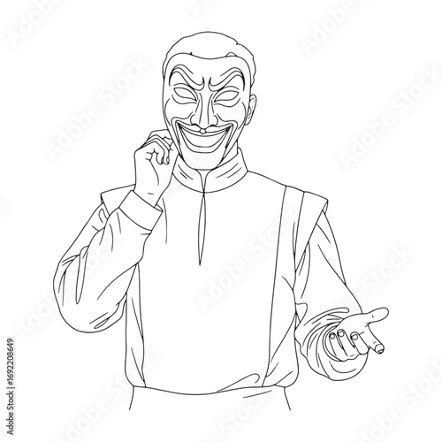 Artistic Drama Actor Lineart – Actor Vector Outline Drawing with Expressive Details – Actor Drawing – Vector of Actor – Actor Outline