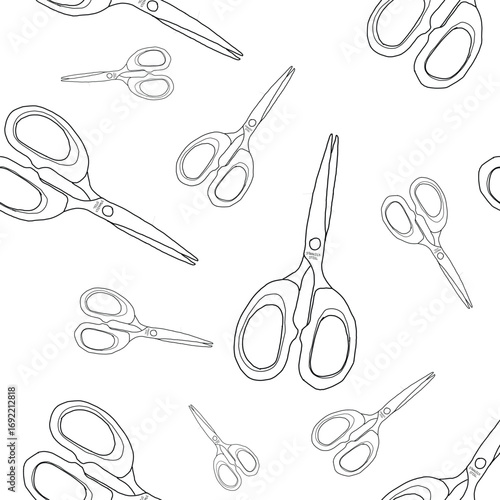 seamless pattern with sketch outline of scissors.eps