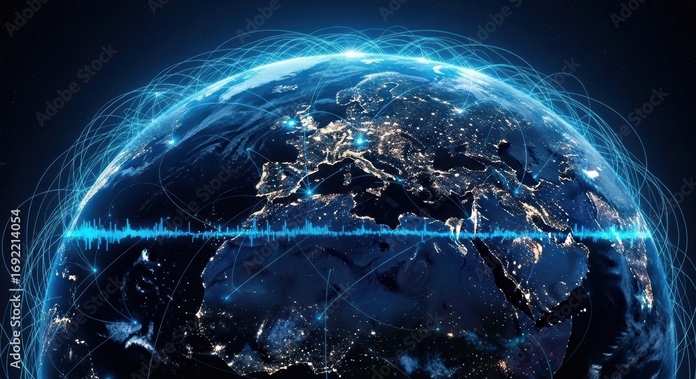 Obraz premium Global Network Communications over Earth