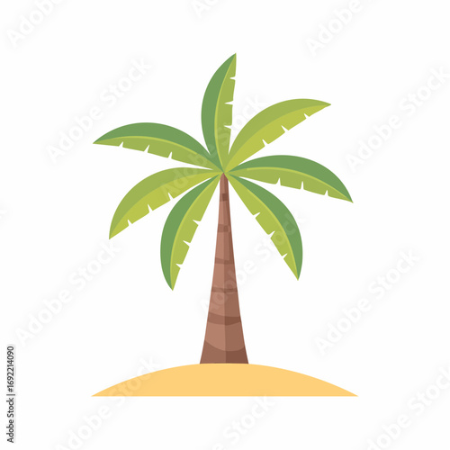 Vibrant tropical palm tree stands tall on a sandy island evoking exotic vacation dreams and summer relaxation.