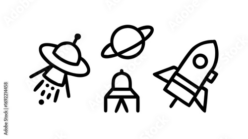 Vector space exploration icons set ufo rocket planet spaceship cosmos astronomy science 88