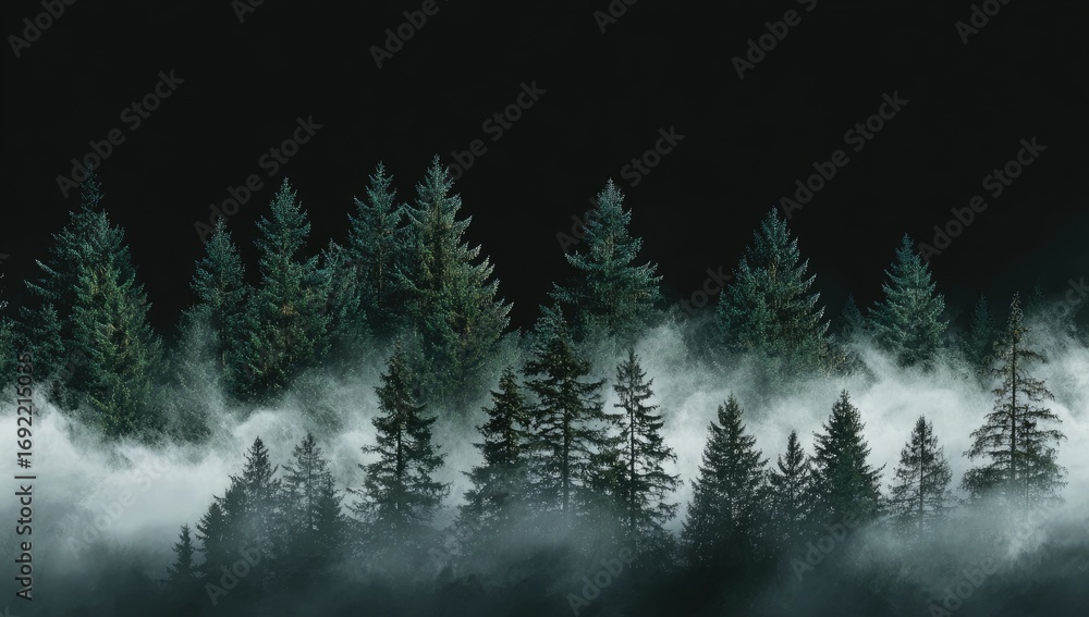 Fototapeta premium Misty forest at night