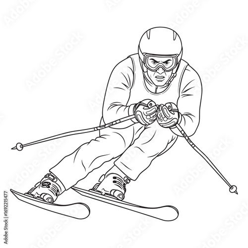 Artistic Winter Alpine Skier Lineart – Alpine Skier Vector Illustration with Balanced Athlete Details – Alpine Skier Drawing – Line Art Drawing of Alpine Skier – Alpine Skier Icon
