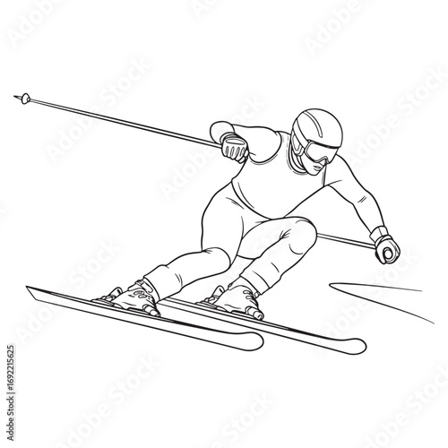 Classic Winter Alpine Skier Lineart – Alpine Skier Vector Illustration with Defined Sports Style – Alpine Skier Drawing – Line Art Drawing of Alpine Skier – Alpine Skier Icon