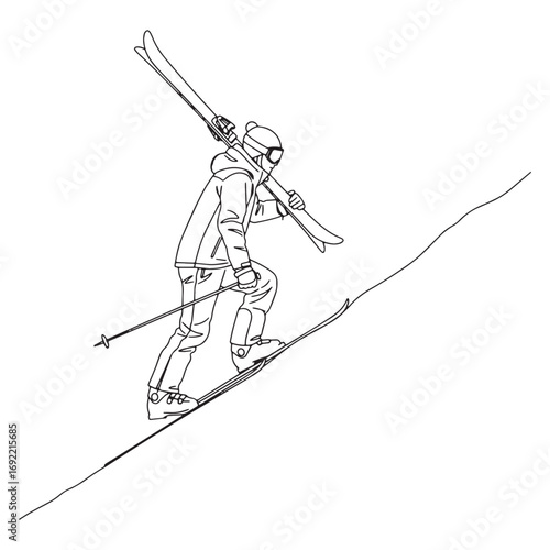 Smooth Alpine Skier Lineart – Alpine Skier Vector Illustration with Balanced Winter Style – Alpine Skier Drawing – Line Art Drawing of Alpine Skier – Alpine Skier Icon