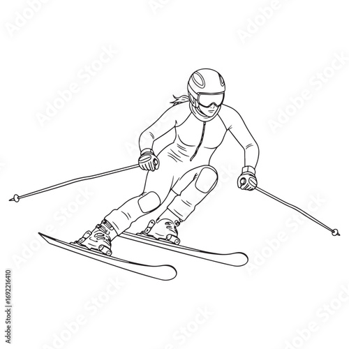 Professional Winter Athlete Lineart – Alpine Skier Vector Outline Drawing with Defined Form – Alpine Skier Drawing – Vector of Alpine Skier – Alpine Skier Outline