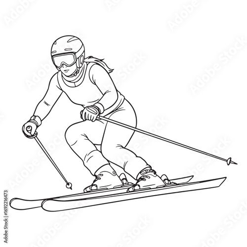 Alpine Skier Lineart – Alpine Skier Vector Outline Drawing with Defined Winter Athlete Form – Alpine Skier Drawing – Vector of Alpine Skier – Alpine Skier Outline