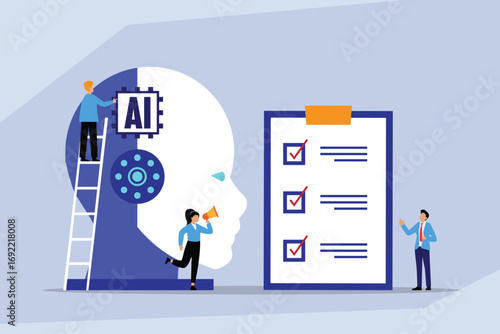 Building and Implementing AI Strategy 2d flat vector illustration