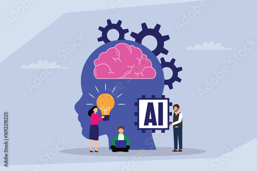 Integrating AI with Human Intellect 2d flat vector illustration 2d flat vector illustration