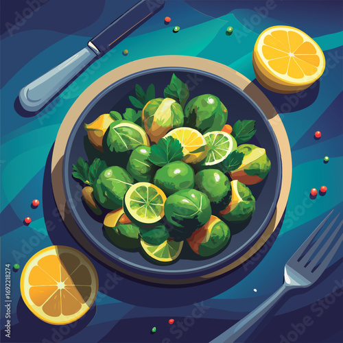 Brussel sprouts and citrus salad dish.